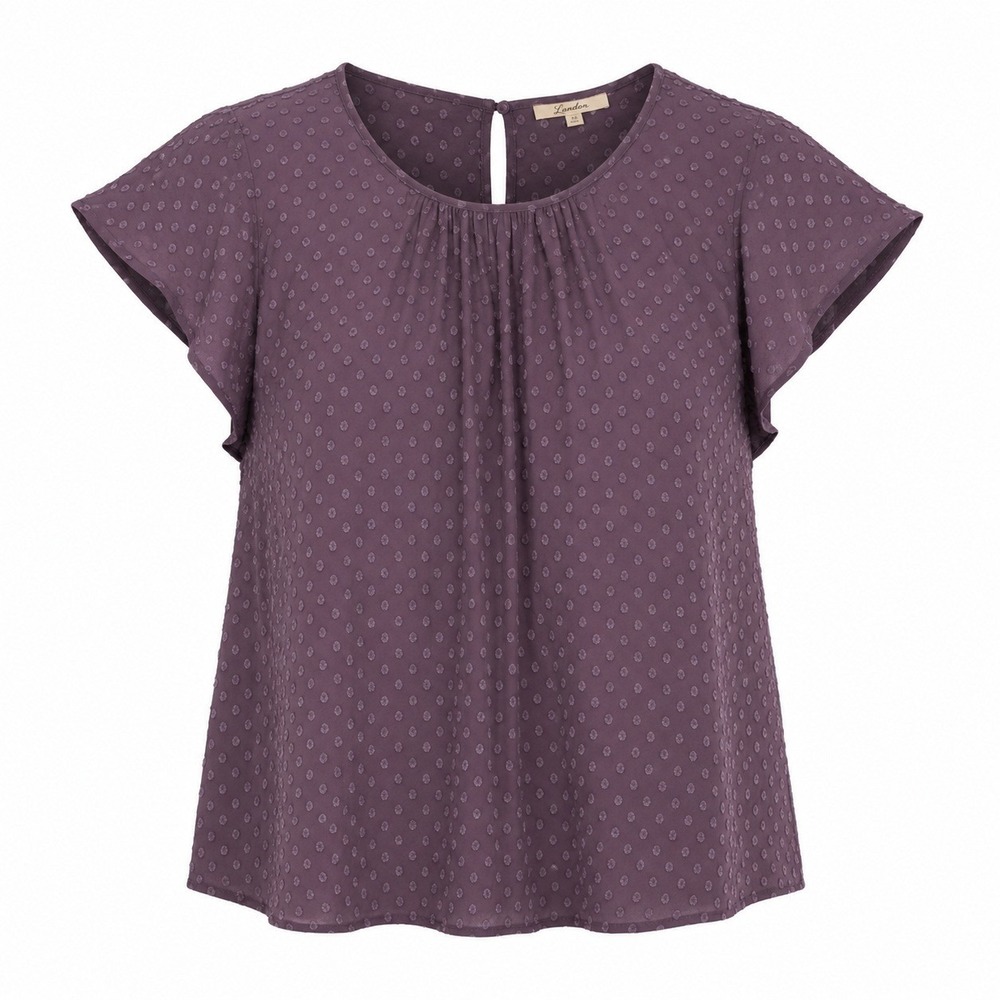 Les Serein Landon Short Sleeve Crew Neck Blouse Light Purple Swiss Dot 1X NEW